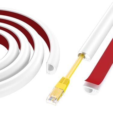 Imagem de Escondedor de cabo de parede de 299 cm, capas de silicone autoadesivas para fios na parede, ocultador de cabos para TV de parede, kit de pista de cobertura de cabo flexível para 1 fio, branco (1,5 cm