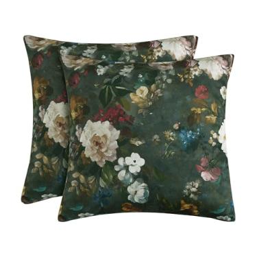 Imagem de StangH Fronhas decorativas verdes florais 45,7 x 45,7 cm, capas de almofada quadradas com estampa vintage de veludo, super macias, para poltronas de sofá, pacote com 2