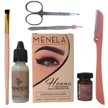 Imagem de Henna Menela Com Kit De Acessórios  Sobrancelha Pinça Tesoura Navalha 