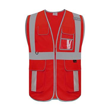 Imagem de zojo Colete de segurança de alta visibilidade, refletor com bolsos multifuncionais e zíper, para homens e mulheres