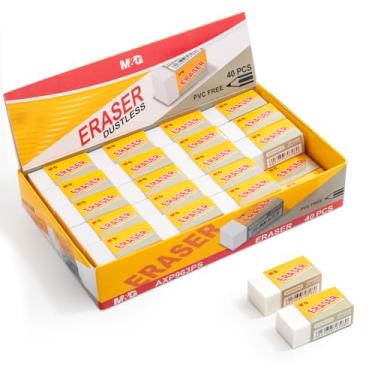 Imagem de M&G Pacote com 40 borrachas de lápis para crianças, borrachas brancas a granel, borrachas de arte para desenhar, esboços, para artistas, materiais escolares de escritório, itens essenciais para sala