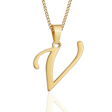 Imagem de Suweibuke Colar com inicial para homens e mulheres, meninos e meninas, banhado a ouro 18K, colar com pingente de 26 letras, joias personalizadas para presentes, Average, Aço inoxidável, Sem Pedra