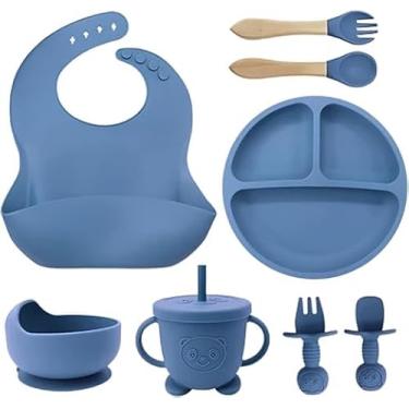Imagem de Kit Introdução Alimentar Bebe 8 Peças Silicone Iniciação Para Alimentos Livre de BPA Atóxico Antibacteriano Seguro Sem Pontas Colher, garfo, copinho, pote e pratinho Criança 6 meses Terracota (Rosa)