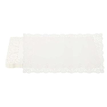 Imagem de YELARXI Doilies de papel, toalhas de renda branca de 29 cm, retangulares, descartáveis, decorativos, flores vazadas, para sobremesas, comida, artesanato, festas, aniversário, utensílios de mesa