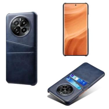 Imagem de Capas Compatível com OPPO Realme GT5 PRO,tampa protetora de couro falso,design de saco de cartão com 2 fendas de cartão atrás,proteção anti-impressão digital e anti-gota-Blue