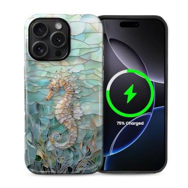 Imagem de Punmada Capa para iPhone 16 Pro Max para MagSafe, capa rígida híbrida à prova de choque de silicone protetora de corpo inteiro brilhante para iPhone 16 Pro Max vidro submarino 3D padrão de