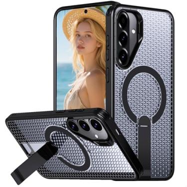 Imagem de Ysnzaq Capa de resfriamento para Samsung A56, dissipação de calor de favo de mel, capa protetora magnética à prova de choque com suporte invisível para Galaxy A56 FX preta