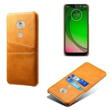 Imagem de Capas Compatível com MOTO G7 Play,Caso de couro PU-Tampa de telefone a prova de choque com 2 slots de cartão,Proteção anti-impressão digital e anti-gota-Yellow