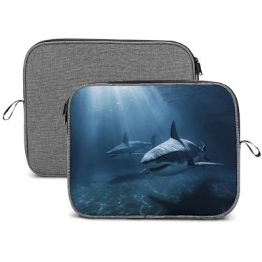 Imagem de Capa para laptop, impermeável, resistente a choques, bolsa protetora para notebook, leve, dois tubarões na bolsa de transporte de viagem, compatível com laptop de 13 a 14 polegadas