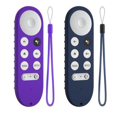 Imagem de Capa de substituição colorida de silicone para controle remoto Google Tv Streamer, capa protetora antiderrapante e durável para controle remoto Google Chromecast com cordão (azul escuro + roxo)