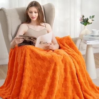 Imagem de Zyrah Mantas supermacias para sofá cobertor de lã leve decorativo felpudo aconchegante cobertores para sofá cadeira cama (B-laranja, solteiro (152 x 203 cm))