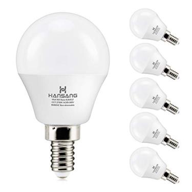 Imagem de Lâmpadas LED hansang 6 watts (equivalente a 60 w), lâmpada redonda E12 pequeno candelabro base, 600 lúmens, branco quente 2700K, formato de globo de lâmpada LED A15, não regulável, lâmpadas de ventilador de teto G45 (pacote com 6)