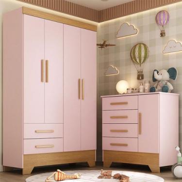 Imagem de Quarto Infantil Completo Soninho 5 Portas 6 Gavetas Rosa/Cinamomo - Pa