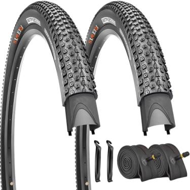 Imagem de SIMEIQI Pacote com 2 pneus de bicicleta 26 x 2,125 com 2 tubos internos AV 32 mm Schrader 2 alavancas de substituição MTB pneus de bicicleta para montanha trilha estrada cidade pavimento (26 x 2,125)