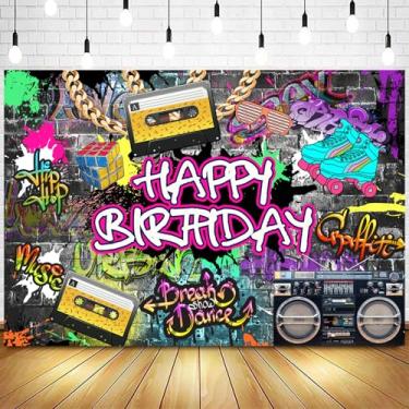 Imagem de Withu Graffiti 80's 90's Birthday Backdrop Retro Urban Street Art Tijolo Parede Hip Hop Rock Neon Photo Background Cartucho Gravador Disco Música Dança Discoteca Aniversário Decoração Banner 2,1 x 1,5