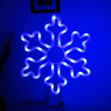 Imagem de HuiZhen Decorações de Natal Luzes Externas, 4 Unidades de Luzes Led de Floco de Neve, Decorações de Natal de Floco de Neve de 11,4" com 8 Modos de Iluminação de Memória e Temporizador Luzes de Floco d