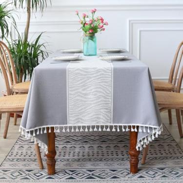 Imagem de KAIJIE Toalha de mesa retangular de primavera verão estampa quadriculada estilo nórdico toalha de mesa de algodão e linho para refeições tapete de mesa com borlas 39 x 63"/100 x 160 cm D-branco