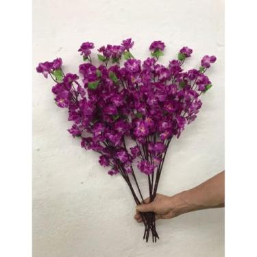 Imagem de 10 Buquê De Flores De Cerejeira Artificial, Flor De Pêssego, Estilo oriental Para Decoração De Casamento 65CM(ROXO)