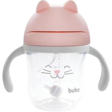 Imagem de Copo Infantil Gatinho 220ml Buba Com Canudo Anticólica Alça Removível 