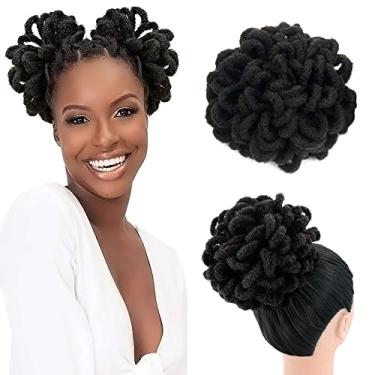 Imagem de Yinmei Baibian 2 peças Dreadlocks Coque Cordão Rabo de Cavalo Peruca Afro Locs Pétala Cor Sintética Clipe em Trançado Faux Locs Curly Dread Puff Rabo de Cavalo Extensão de Cabelo para Mulheres Negras