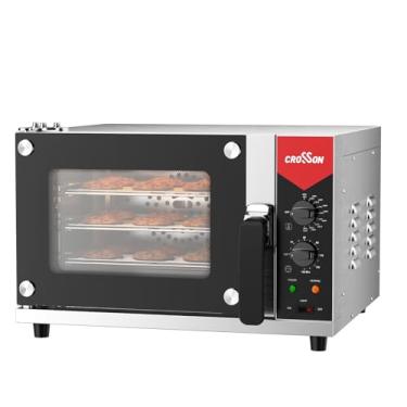 Imagem de CROSSON Forno de convecção de 23 L, forno de torradeira comercial de 3 camadas com porta de vidro frontal, 3 conjuntos de grades de arame, temporizador de 120 minutos e luz interna, forno convencional