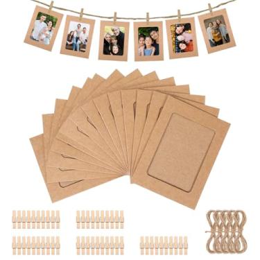 Imagem de 50 porta-retratos de papel, 10 x 15 cm, para pendurar fotos com cordão com clipes, decoração de parede, porta-retratos faça-você-mesmo, faixa de aniversário para quadro de fotos para fotos