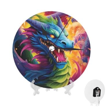 Imagem de GlbnSHeric Relógio de parede silencioso, sem tique-taque, relógio de 25 cm, colorido de dragões, relógio analógico para banheiro, decorativo, redondo, moderno, decoração de parede, relógio para casa