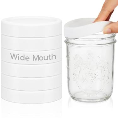 Imagem de Teenyyou 6 tampas de silicone com boca larga, tampas espessas à prova de vazamento para frascos de vidro de boca larga de 86 mm, tampas reutilizáveis grandes para potes de conserva (branco)