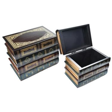 Imagem de JFFCESTORE Caixas decorativas de madeira em formato de livro antigo caixa de armazenamento 2 unidades (cor A, 2 peças)