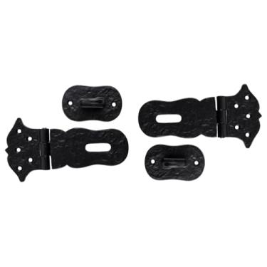 Imagem de SKANDH Ferrolho de bloqueio de segurança de ferro e grampo revestido em pó preto antigo para baú de tesouro de piratas vintage, baús, caixa de joias de madeira, estojos, móveis e galpões (pacote com 2