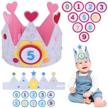 Imagem de jojofuny 2 Conjuntos de Chapéus de Aniversário para Crianças, Coroas de Feltro Com Números de 0 a 9, Cores Sortidas, Acessório de Chapéu de Festa para Meninos E