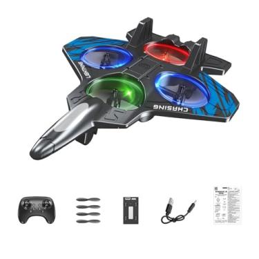 Imagem de Luwecf Avião de controle remoto, helicóptero de caça com luz para crianças e adultos de 8 a 16 anos, Bateria única Azul