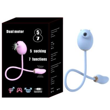 Imagem de Vibrador Com Sugador Estimulador de Clitóris Silicone Azul 7 Vibrações