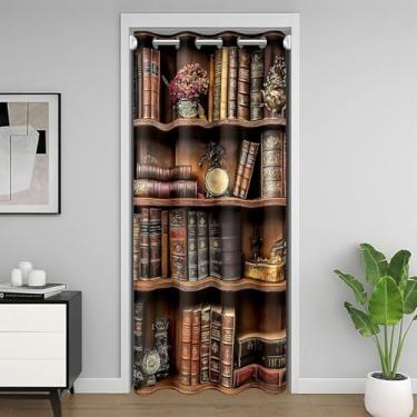 Imagem de meiyoeat Cortina de porta de estante vintage para privacidade de porta para porta de 86 x 203 cm, 1 painel infantil, estante de livros, capa de porta de armário, para meninos e meninas, adolescentes
