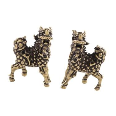 Imagem de IEUDNS 2 peças estátua de Feng Shui Pixiu estatueta de prosperidade de latão antiga besta mítica chinesa para quarto mesa sala de estar escritório