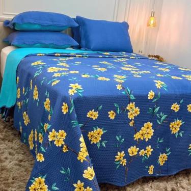 Imagem de Kit Cobre Leito Colcha Casal 3 Peças Estampada Florida Matelado Dupla Face Percal Cama Box(Floré)