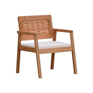 Imagem de Poltrona Garden Madeira Maciça Assento Estofado Encosto Trançado Madeira - Natural - Acquablock Bege