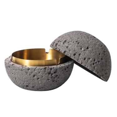 Imagem de Cinzeiro de cimento, cinzeiro moderno, tampa superior selada, aparência personalizada, adequado para casa/escritório (cinza, 10 * 3,5 cm)