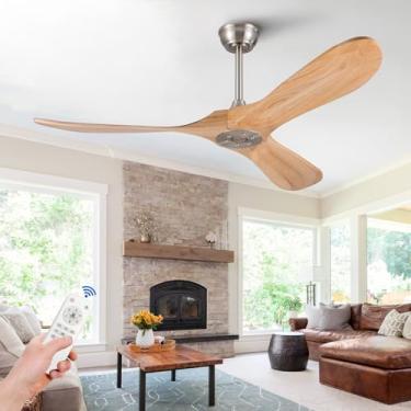 Imagem de KBZZ Ventiladores de teto de madeira maciça sem luzes, ventilador de teto moderno de 52 polegadas sem luz com controle remoto, motor CC reversível, 6 velocidades, sem ruído, ventilador de teto interno