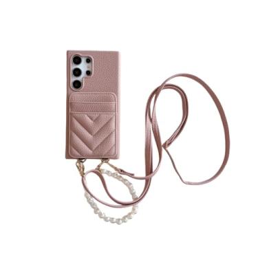 Imagem de MVVKKY Alça de pulso transversal com suporte para cartão para Galaxy A55 (para Galaxy A55/rosa)