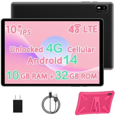 Imagem de Topsand Tablet Android 14 de 10 polegadas com slot para cartão SIM desbloqueado, 10 GB de RAM, 32 GB de ROM, 1 TB expansível, câmera de 8 MP, WiFi 2,4 G/5G, BT5.0, tablet celular com GPS, capa