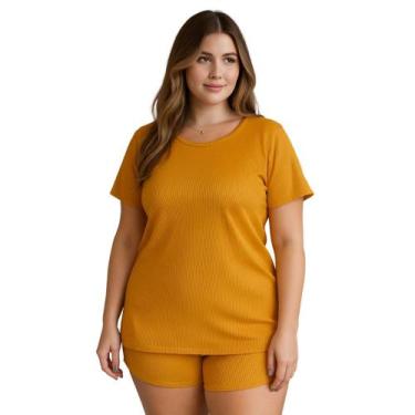 Imagem de Pijama Plus SIze de Suede Canelado Blusa e Short Baby Doll 50 52 54 56