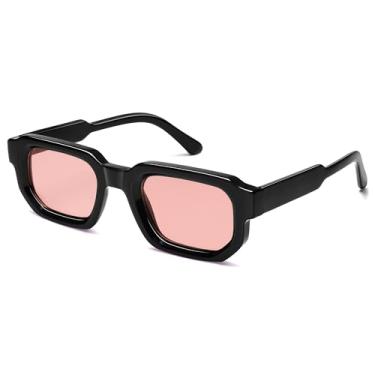 Imagem de VANLINKER Óculos de sol retrô pequenos e grossos retangulares para homens e mulheres, vintage, moderno, quadrado, grosso, óculos de sol VL9823, C19 - Lente rosa/armação preta, M