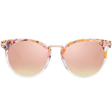 Imagem de CARFIA Óculos de sol retrô acetato olho de gato para mulheres com proteção UV polarizada, óculos de sol para sobrancelhas de ponte de metal, 2. Armação rosa branca tartaruga rosa espelhado 2, One Size