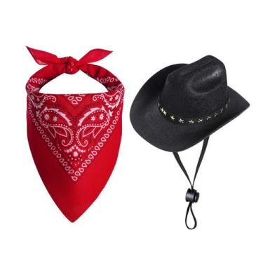 Imagem de Fantasia de cowboy de estimação choyaxo para cães e gatos - preta, peq