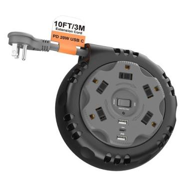 Imagem de Bobina de cabo de extensão retrátil Power Strip com USB-C PD 20W - Kun