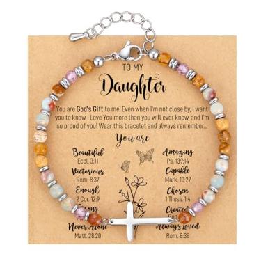 Imagem de AryaHozel Pulseira de cruz delicada para mulheres - Presentes de aniversário de 13 a 60 anos para ela, presentes cristãos para mulheres, irmã, amiga, mãe, filha | Dia dos Namorados, Páscoa, presente