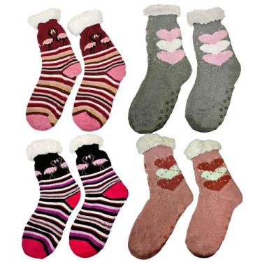 Imagem de Kit 6 Pares Meias Térmica Forrada Feminino antiderrapante Pelúcia de F