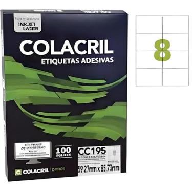 Imagem de Etiqueta Colacril CC195 8 por folha 59,27mmx85,23mm com 100