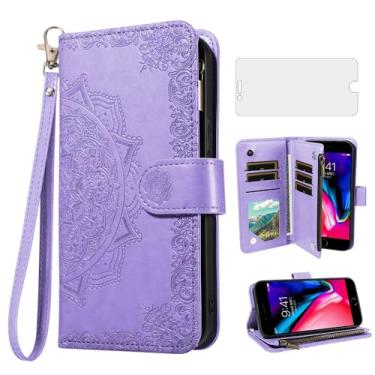 Imagem de Asuwish Capa de telefone para iPhone 7plus 8plus 7/8 Plus capa carteira celular com protetor de tela de vidro temperado flor flip porta-cartão de crédito suporte suporte para telefone 7s 7s 7+ 8s 8+